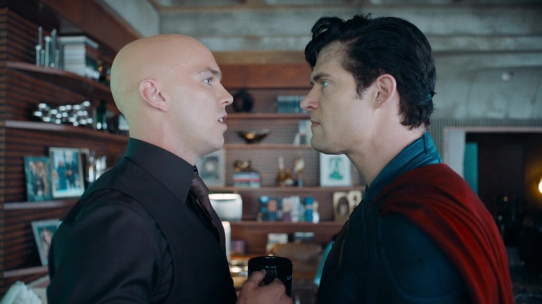Nicholas Hoult as Lex Luthor face to face with David Corenswet as Superman in Superman