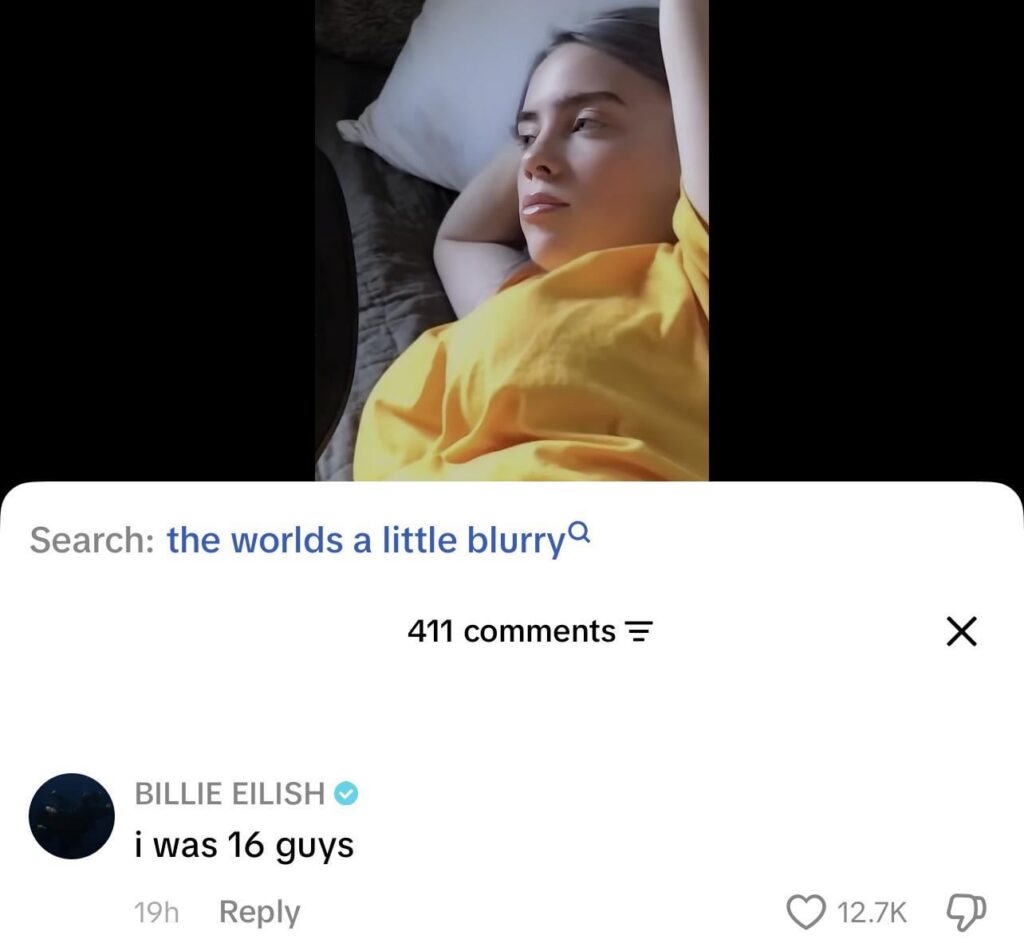 Billie Eilish responds to sexual and inappropriate comments being left under an old clip of her: “i was 16 guys”