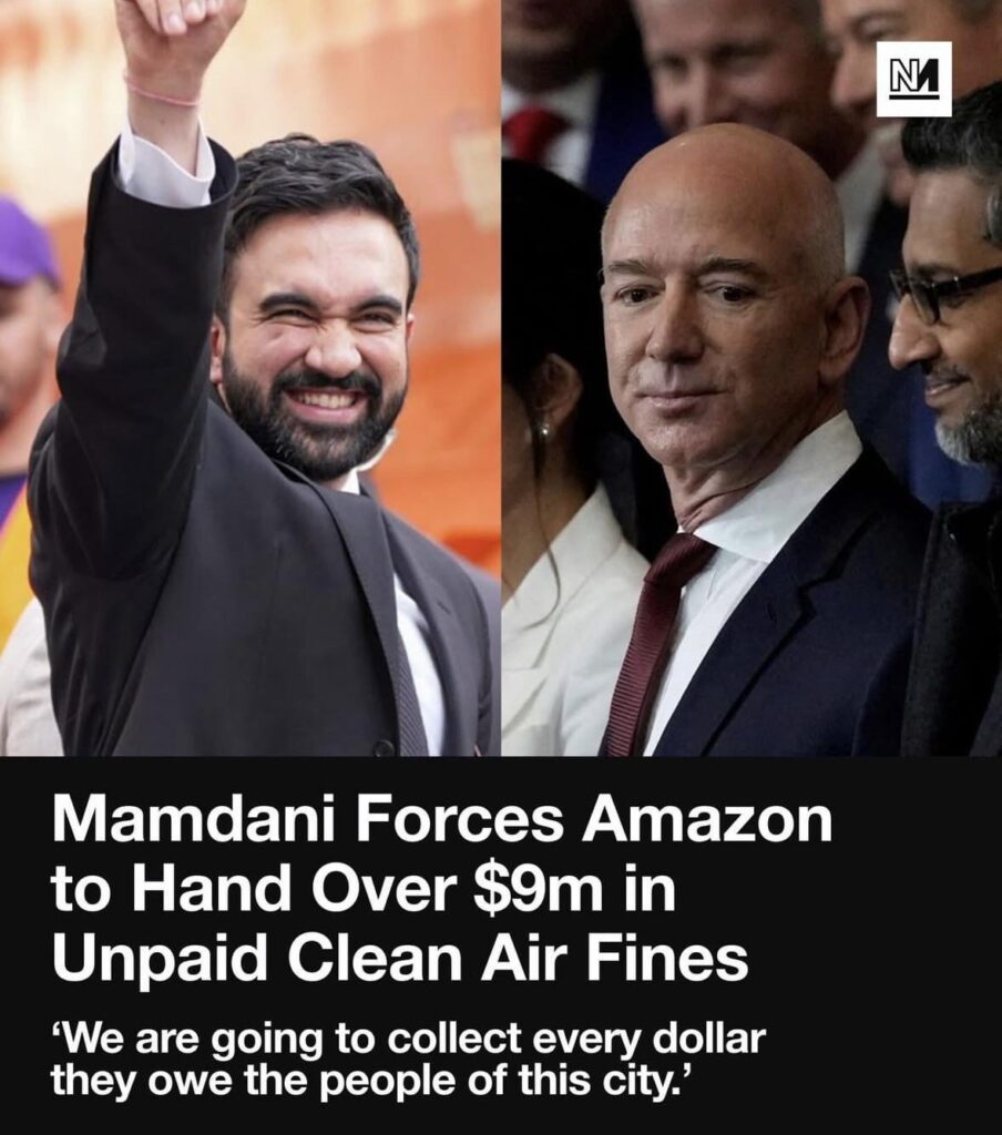 New York City mayor Zohran Mamdani has collected $9m (£6.6m) in unpaid fines from Amazon, which has been violating the city's clean air laws by leaving engines running on its parked vehicles.