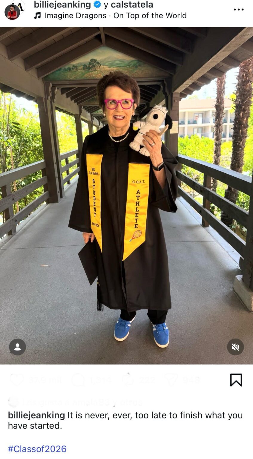 Billie Jean King earns her college degree at 82 after first enrolling in 1961: “It is never ever too late to finish what you have started”