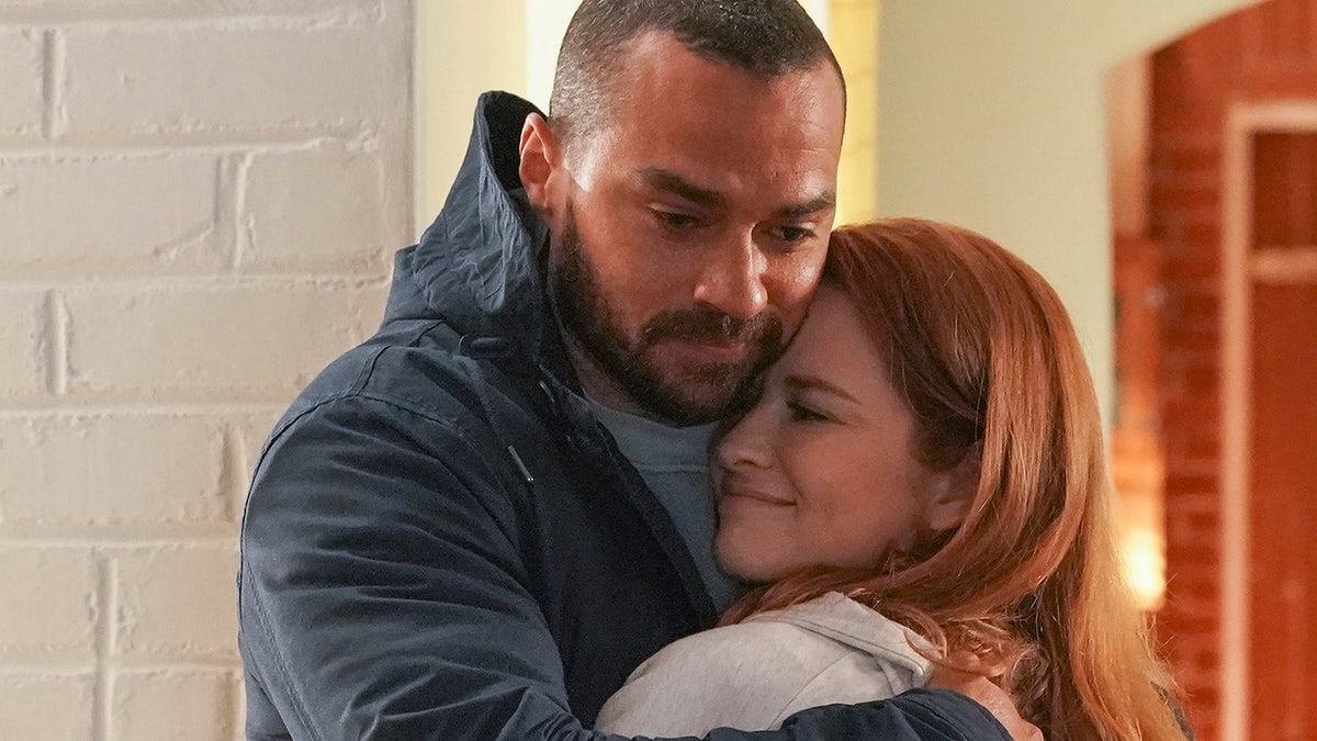Jesse Williams and Sarah Drew acting in a hospital scene on Grey's Anatomy