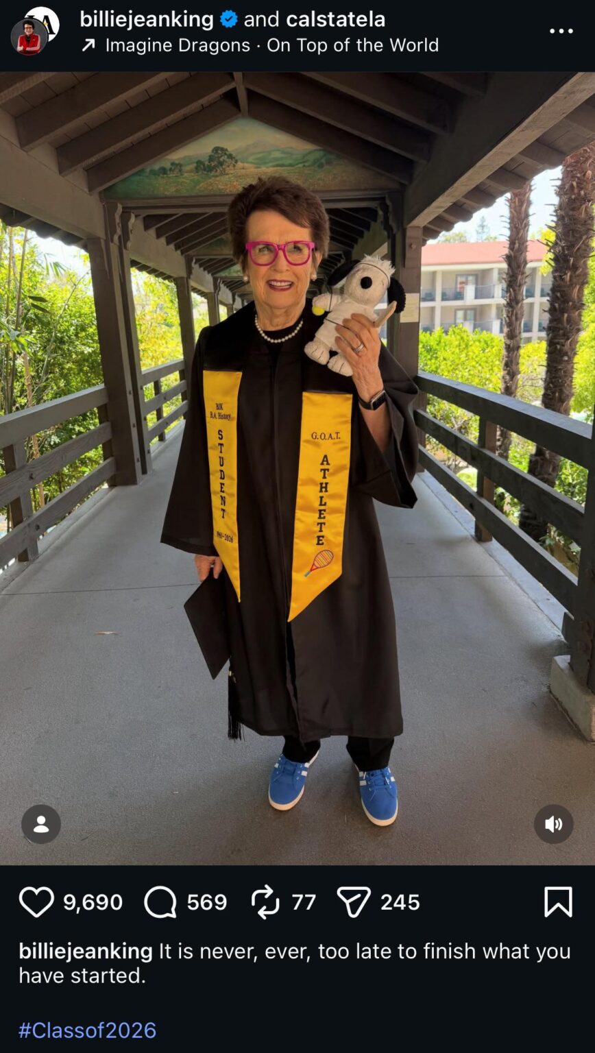 Billie Jean King graduates from college at 82 years old, six decades after leaving for tennis
