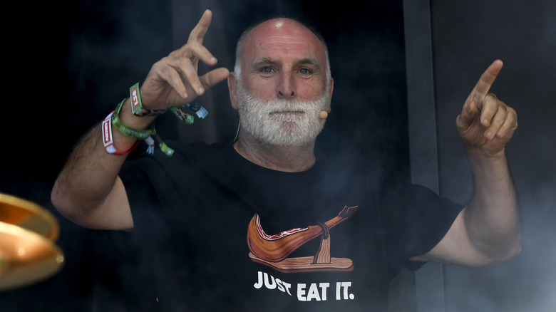 Chef José Andrés pointing his fingers up