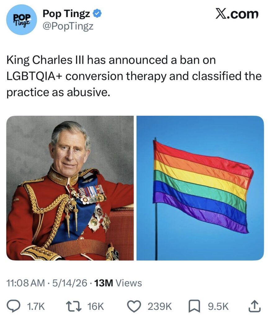 Charles III Announces a Ban on Conversion Therapy