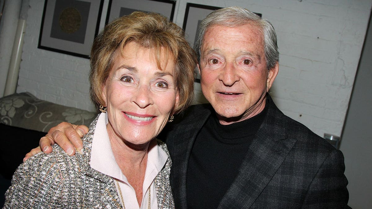 Judith Judge Judy Sheindlin and husband Judge Jerry Sheindlin posing backstage at a theater