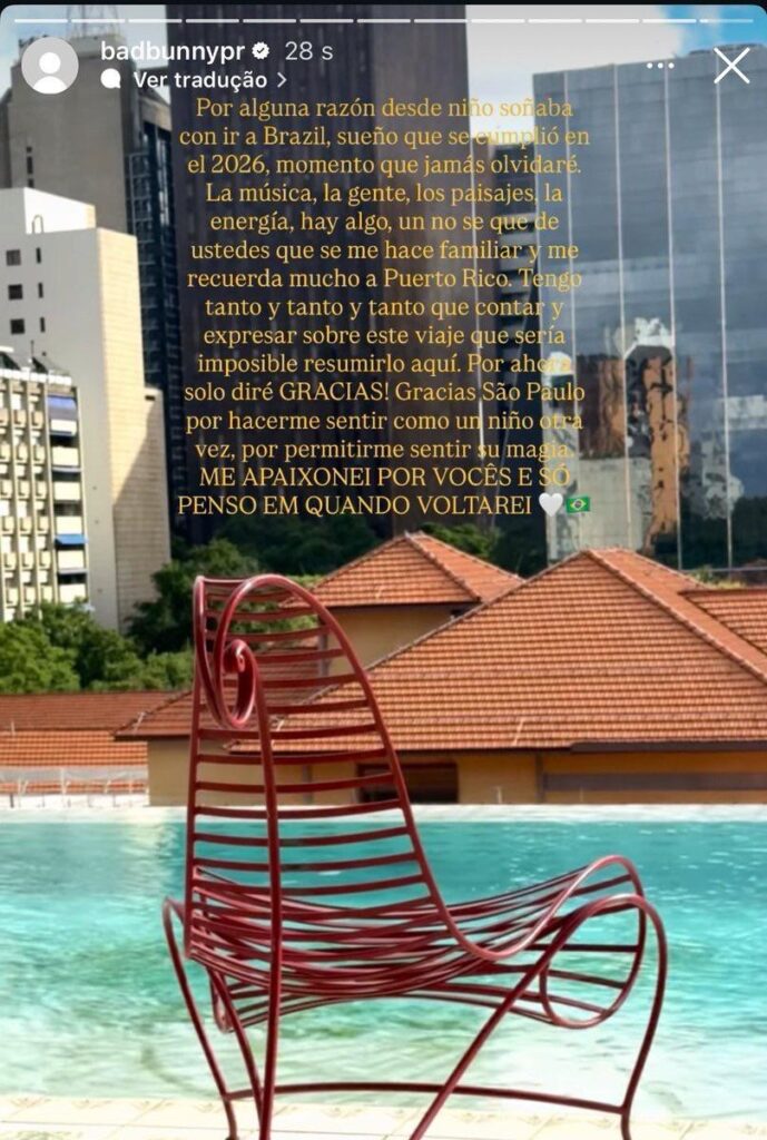 Bad Bunny reminisces about his shows in Brazil , by comparing Brazil and its cultural similarities to Puerto Rico . He also paid tributes to Brazilian music legend Milton Nascimento and the Late Brazilian Soccer superstar Pele by changing the lyrics of his song “Monaco” to include him.