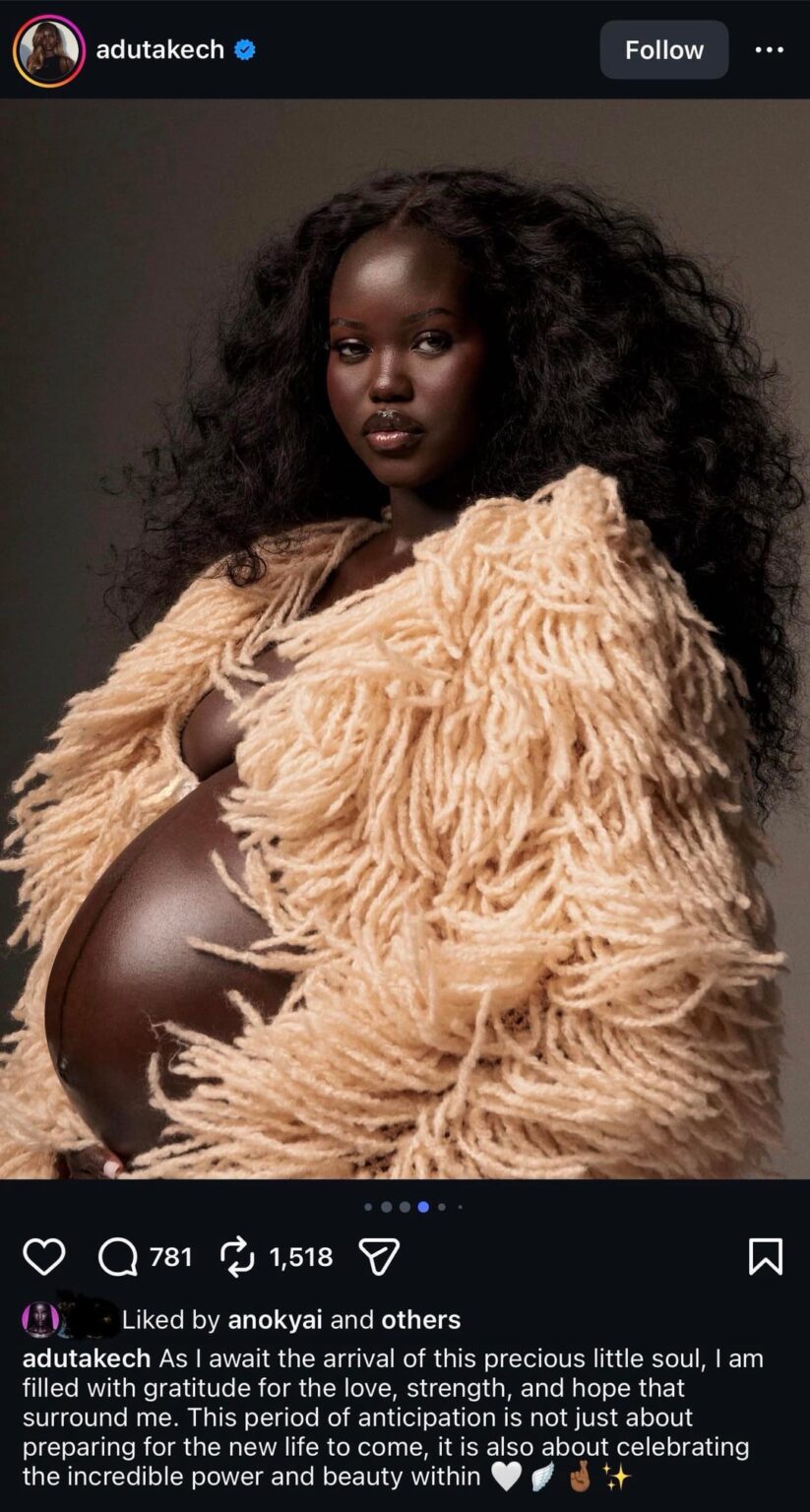 Adut Akech shares her maternity photos, she will be welcoming her second child. Photographed by Dalvin Adams