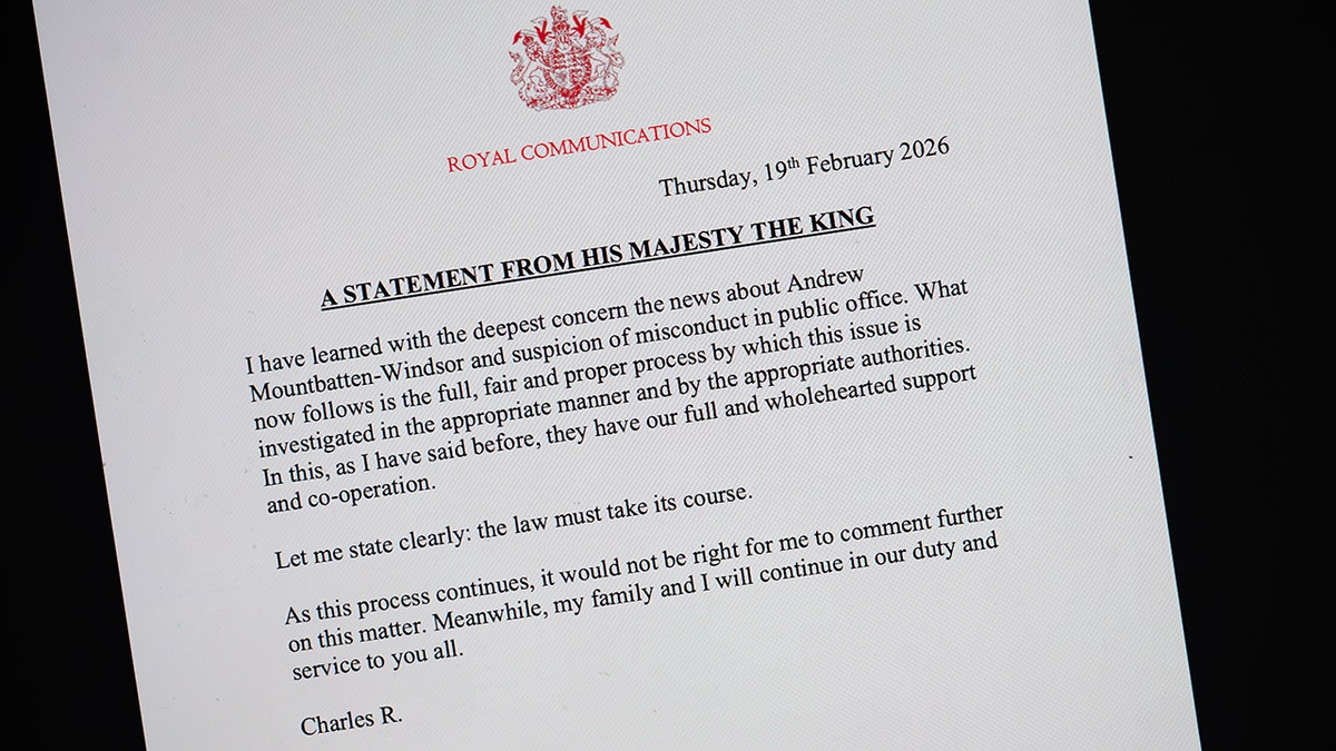 King Charles III statement at Buckingham Palace about Andrew Mountbatten-Windsor arrest