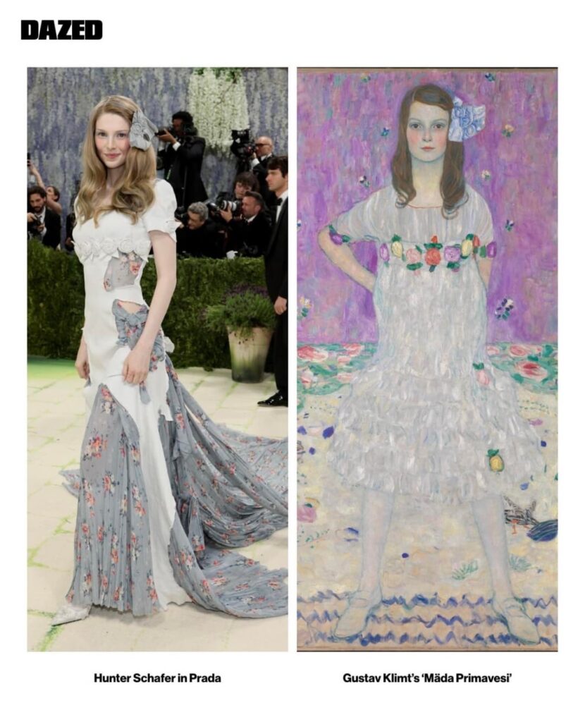 The Met gala looks and the artwork that inspired them featuring Hunter Schafer, Rachel Zegler, Troye Sivan, Claire Foy, Charli xcx, Kendall Jenner, Gracie Abrams, Kim Kardashian, Madonna, Ben Platt and Angela Bassett
