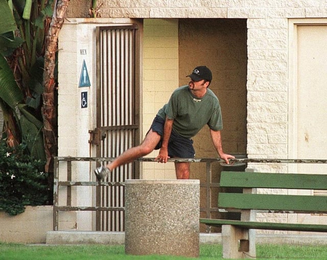 George Michael cruising the Will Rogers State Park in Los Angeles, 1997