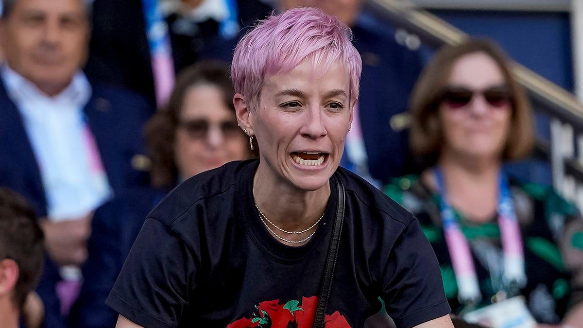 Megan Rapinoe cheering for Team USA at Parc des Princes stadium