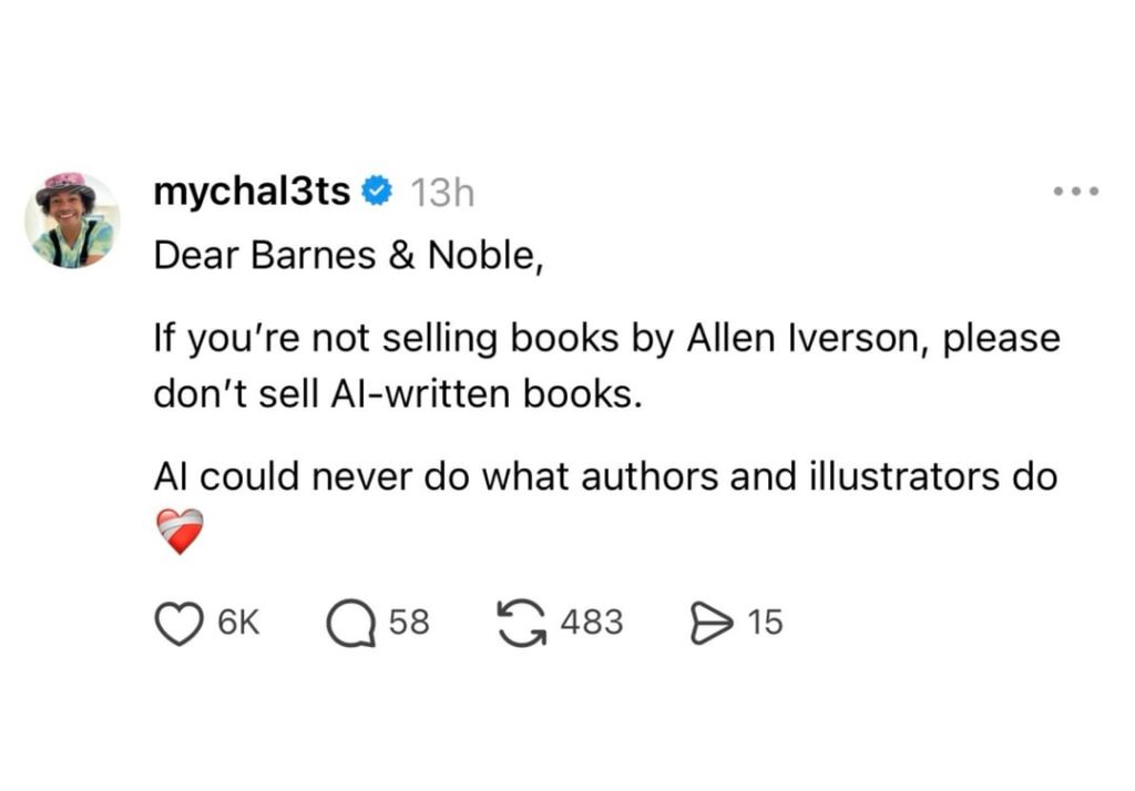 Mychal Threets, the new host of Reading Rainbow, calls out Barnes & Noble for having no problem selling AI-written books