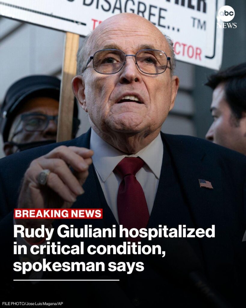 Former NYC Mayor Rudy Giuliani hospitalized in critical condition