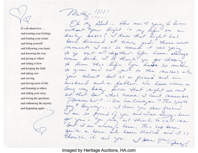 Personal Items From Matthew Perry Are Up for Auction, including a photo album titled “The One With the Last Supper,” with a letter from Jennifer Aniston in the back