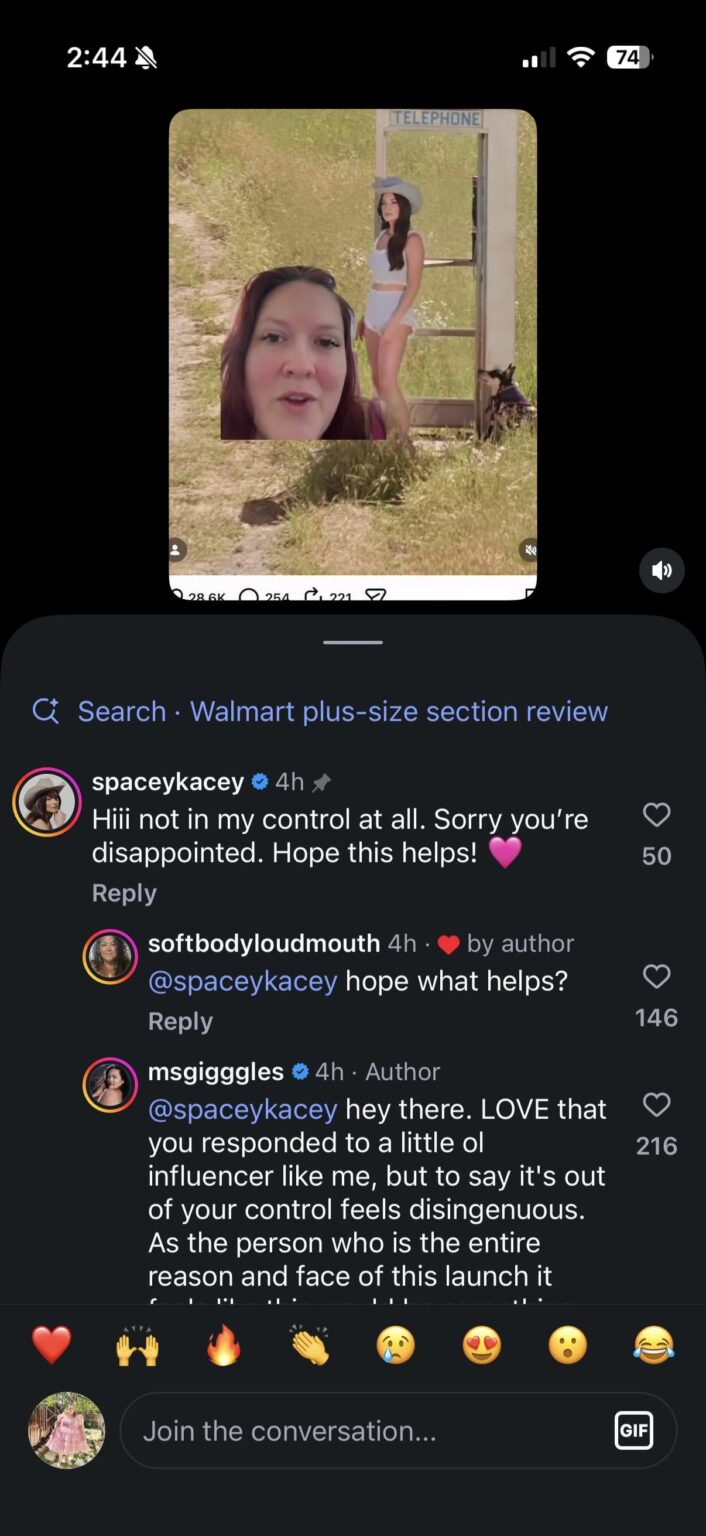 Kacey Musgraves Comments on Plus Size Creator’s Criticism of new Walmart Line Kacey Musgraves Comments on Plus Size Creator’s Criticism of new Walmart Line