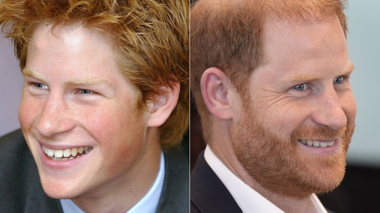 Prince Harry as a young man in 2002 and more recently in the 2020s.