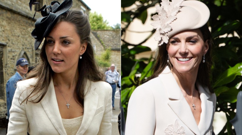 Kate Middleton at a wedding in 2025 and at another wedding in 2026.