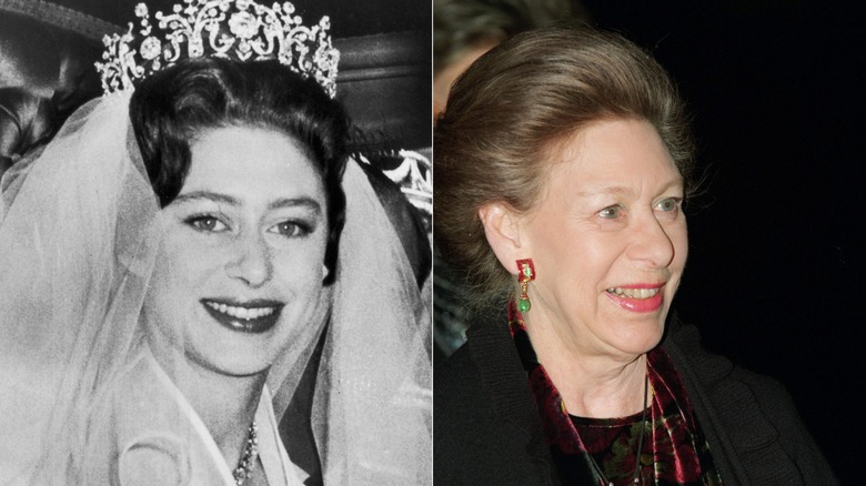 Princess Margaret on her wedding day in 1961 and in 1999.