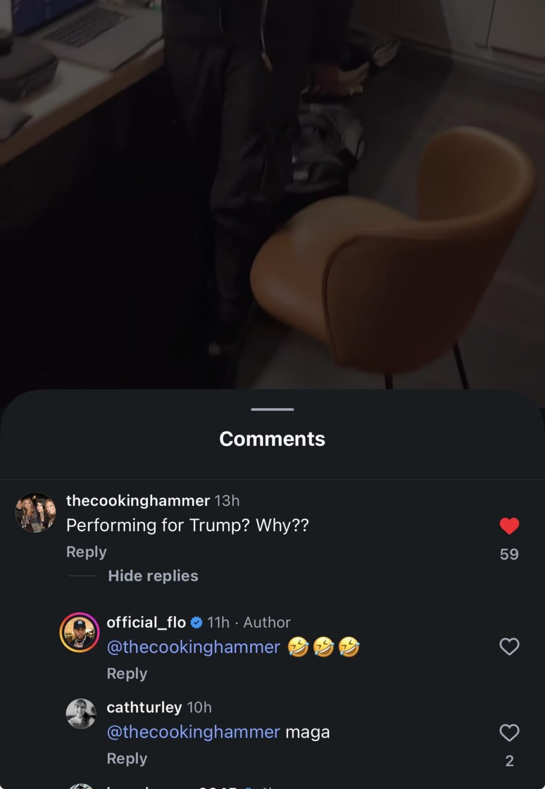 Flo Rida responds with laughing emoji after being called out for performing at Trumps America 250 concert.