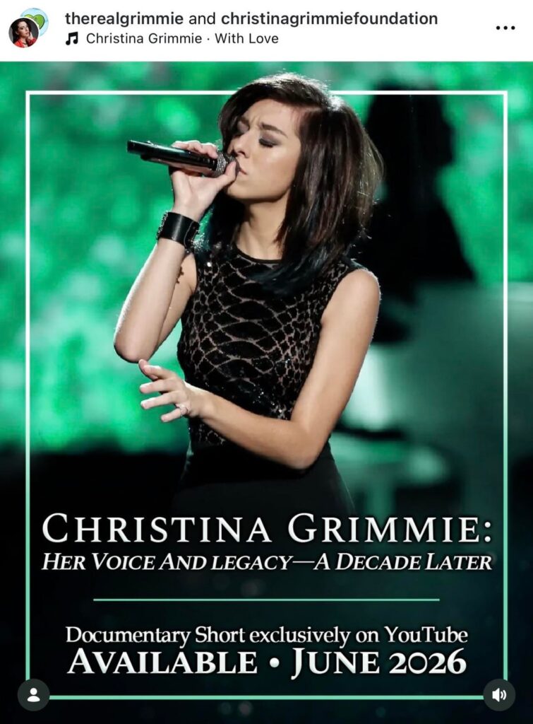 ‘Christina Grimmie: Her Voice and Legacy a Decade Later’ will be released on her YouTube channel on the tenth anniversary of her death