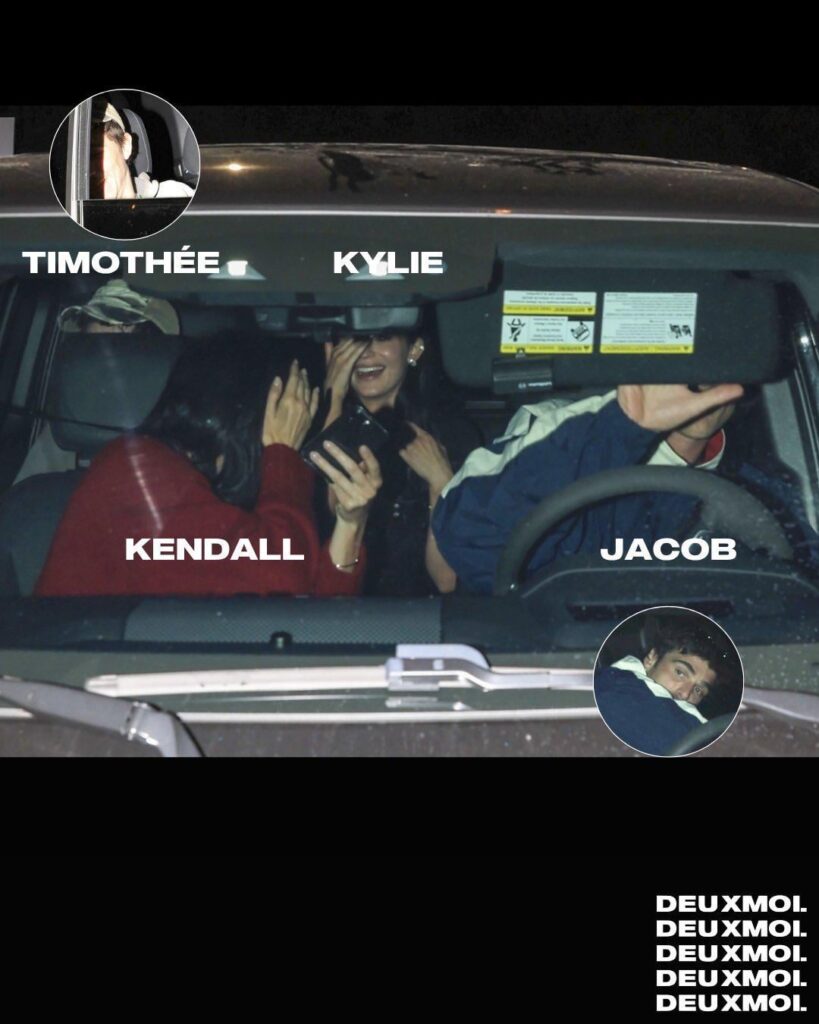 Kendall Jenner, Jacob Elordi, Kylie Jenner and Timothee Chalamet in Los Angeles.