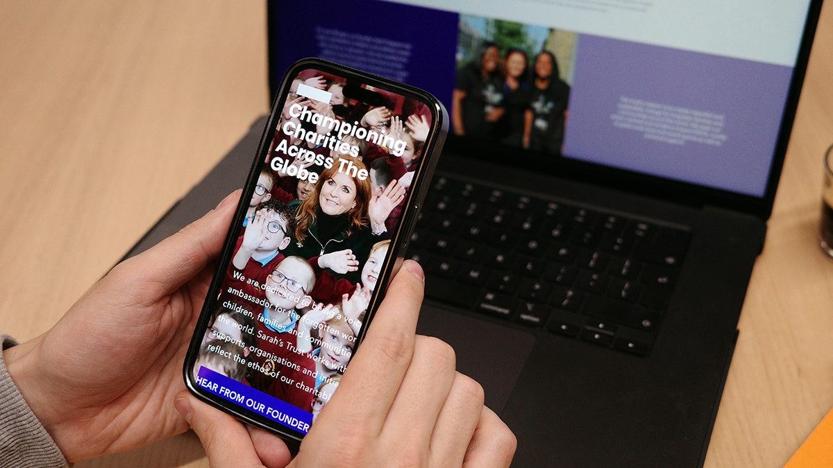 A man viewing Sarah's Trust charity website on smartphone in London