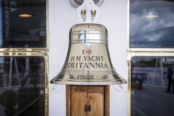 Ships bell on HM Royal Yacht Britannia, Edinburgh, UK