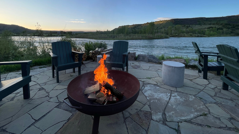 Firepit and patio view at South Fork Lodge in Idaho