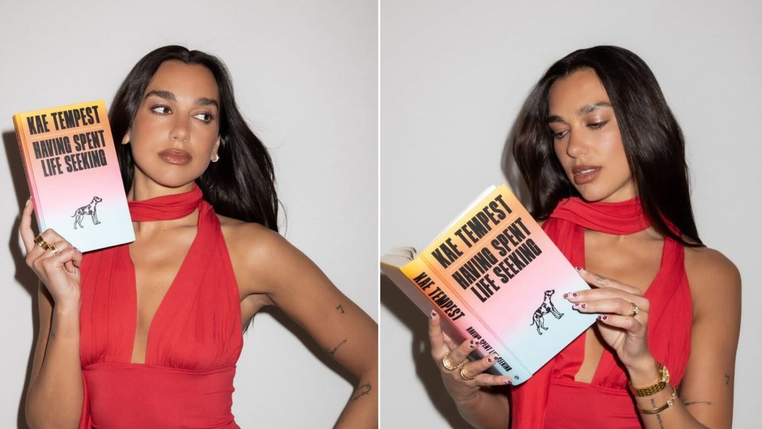 Dua Lipa hops on the strawberry red trend and pairs it with distressed denim, a key Spring 2026 crazy