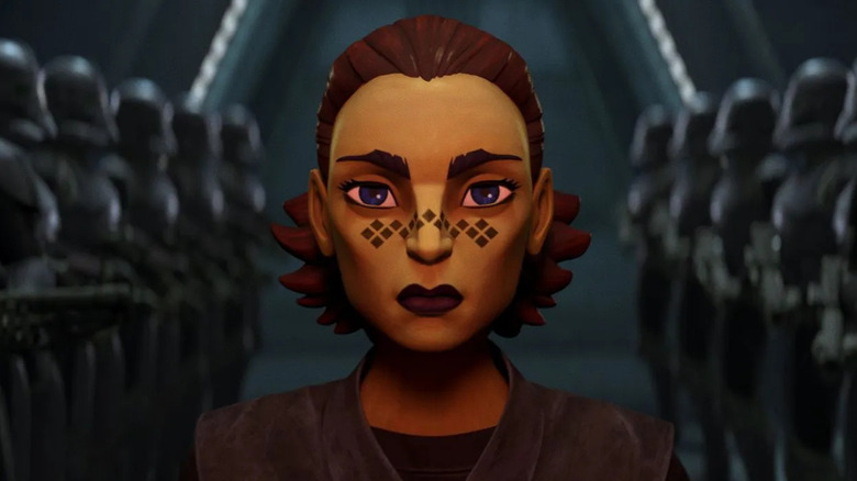 Barriss Offee, surrounded by stormtroopers, in Tales of the Empire