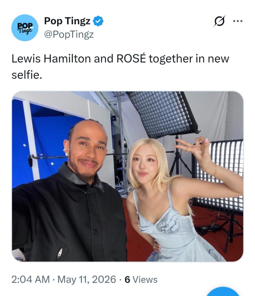 Lewis Hamilton and ROSÉ together in new selfie.