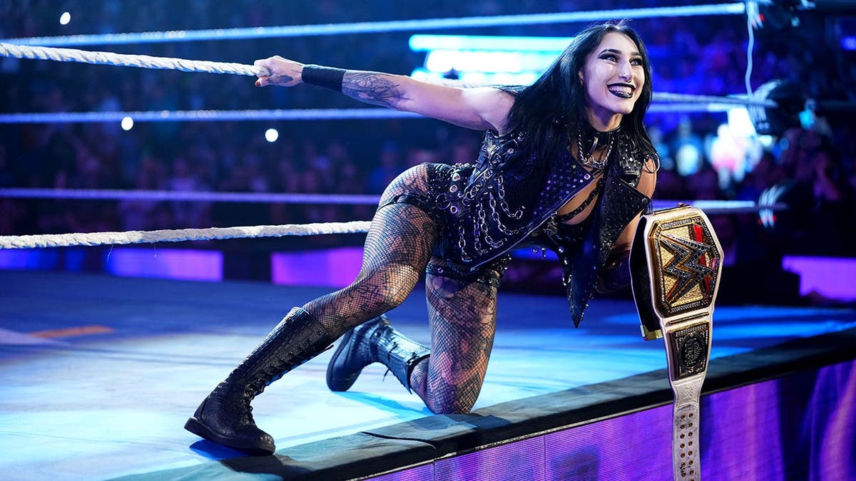 WWE Women's Champion Rhea Ripley making entrance at Rupp Arena in Lexington, Kentucky