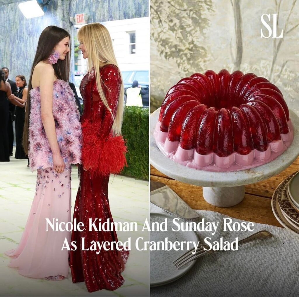 Met Gala celebs and the gelatin that inspired the look featuring Nicole Kidman, Sunday Rose, Anna Wintour, Colman Domingo, Carey Mulligan, Law Roach, Keke Palmer, Sarah Ridgeon, Jen Rubio, Chloe Malle and Coco Jones (via Southern Living Magazine) Met Gala celebs and the gelatin that inspired the look featuring Nicole Kidman, Sunday Rose, Anna Wintour, Colman Domingo, Carey Mulligan, Law Roach, Keke Palmer, Sarah Ridgeon, Jen Rubio, Chloe Malle and Coco Jones (via Southern Living Magazine)