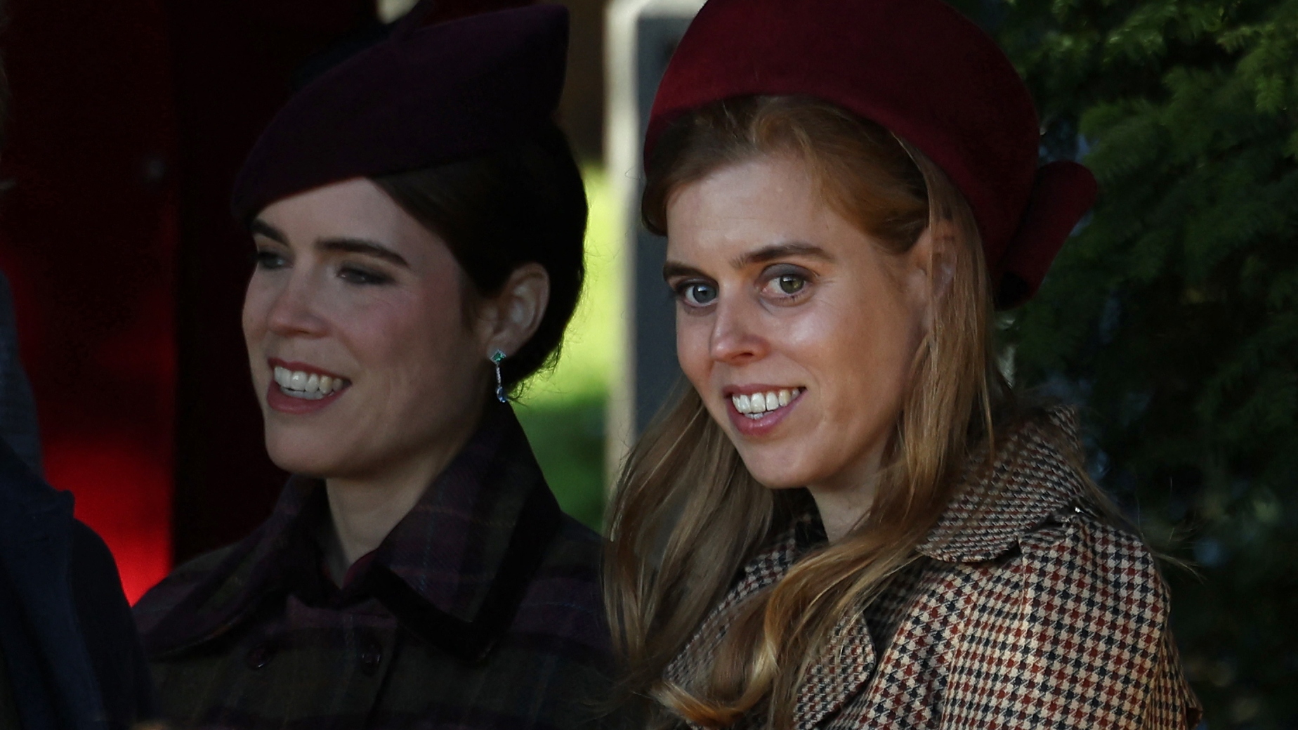 Edoardo Mapelli Mozzi (L), Princess Eugenie and Princess Beatrice leave after attending the Royal Family's traditional Christmas Day service on December 25, 2025