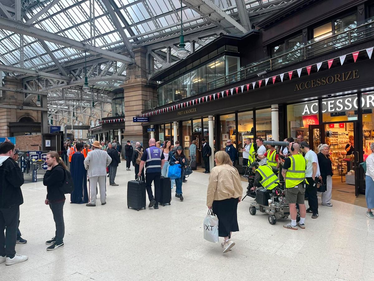 Film crews took over the station on Monday