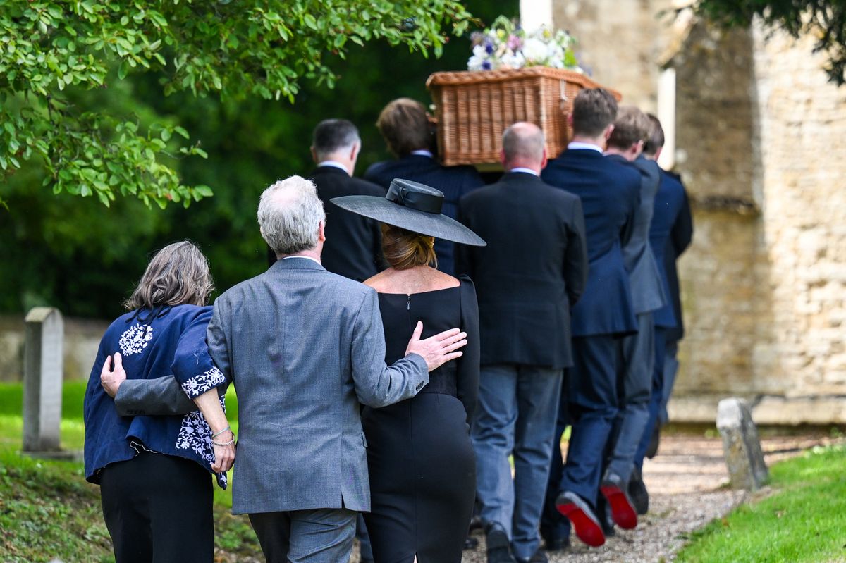 Family arrive for the funeral of Lady Pamela Hicks at St Bartholomew Church in Oxfordshire