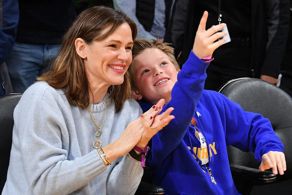 Jennifer Garner and her son Samuel Garner Affleck attend a basketball game between the Los Angeles Lakers and the Golden State Warriors at Crypto.com Arena in March 2023.Credit: Allen Berezovsky/Getty