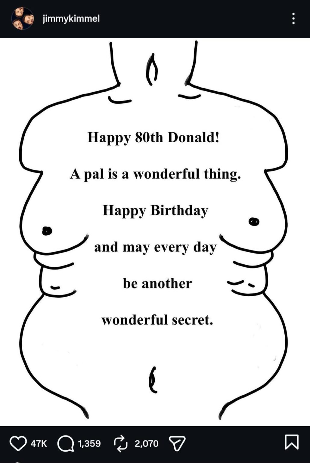 Jimmy Kimmel Wishes Trump a Happy 80th Birthday – With Epstein Letter Callback “Happy Birthday and may every day be another wonderful secret,”