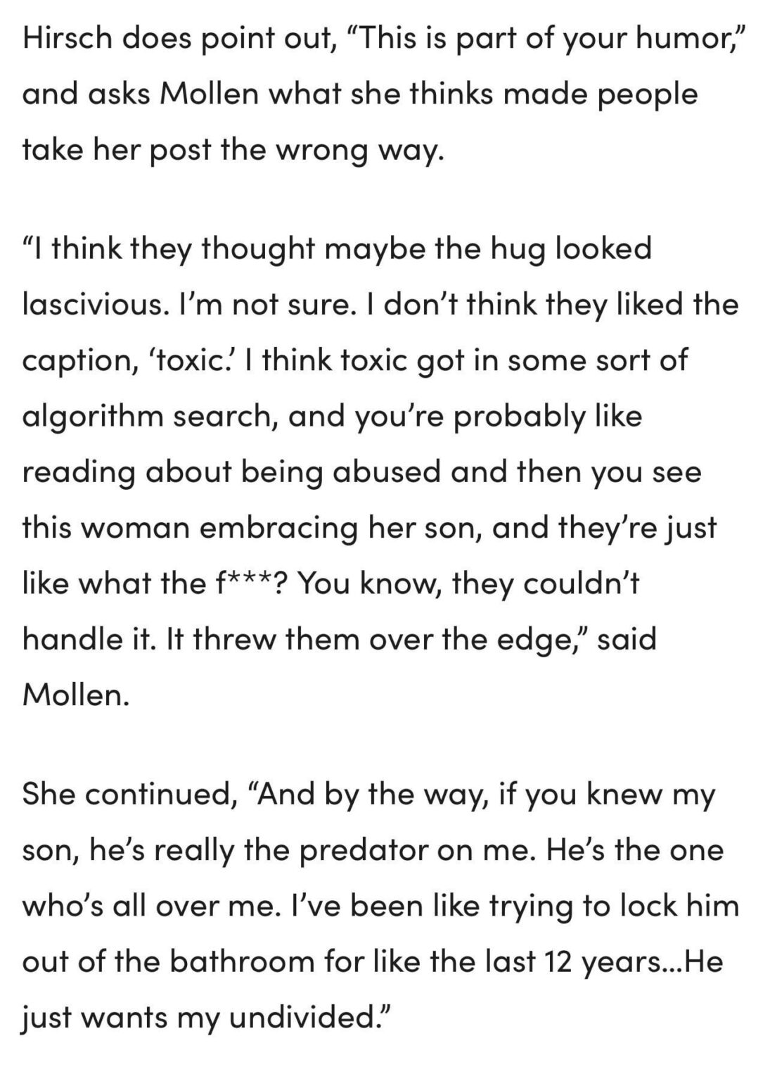 Jenny Mollen addresses backlash to saying your eldest son will be the most toxic man you ever date… makes it even weirder by joking her 12 year old son is actually the predator.