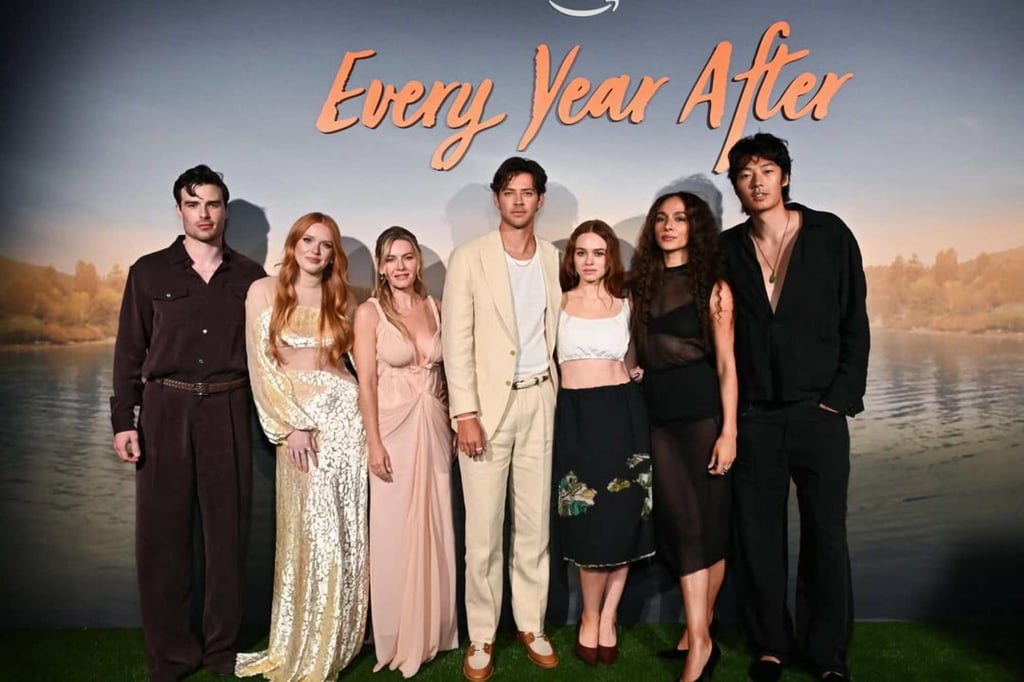 The cast of Every Year After, including Abigail Cowen (second from left) at the premiere last week. Photo: @everyyearafter/Instagram