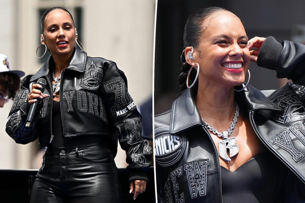 Alicia Keys closes Knicks parade with 'Empire State of Mind' in black leather outfit