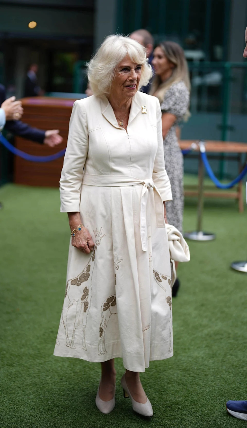 Queen Camilla wore all white for Wimbledon (Jordan Pettitt/PA)