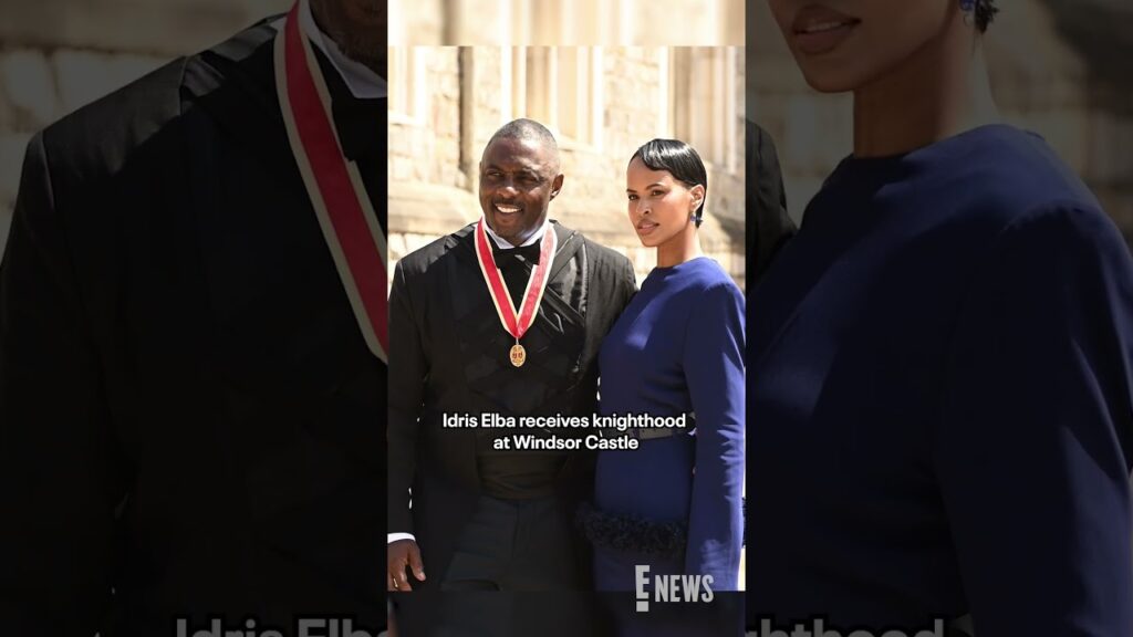 Sir Idris Elba poses with Sabrina Dhowre Elba after being awarded knighthood by King Charles.
