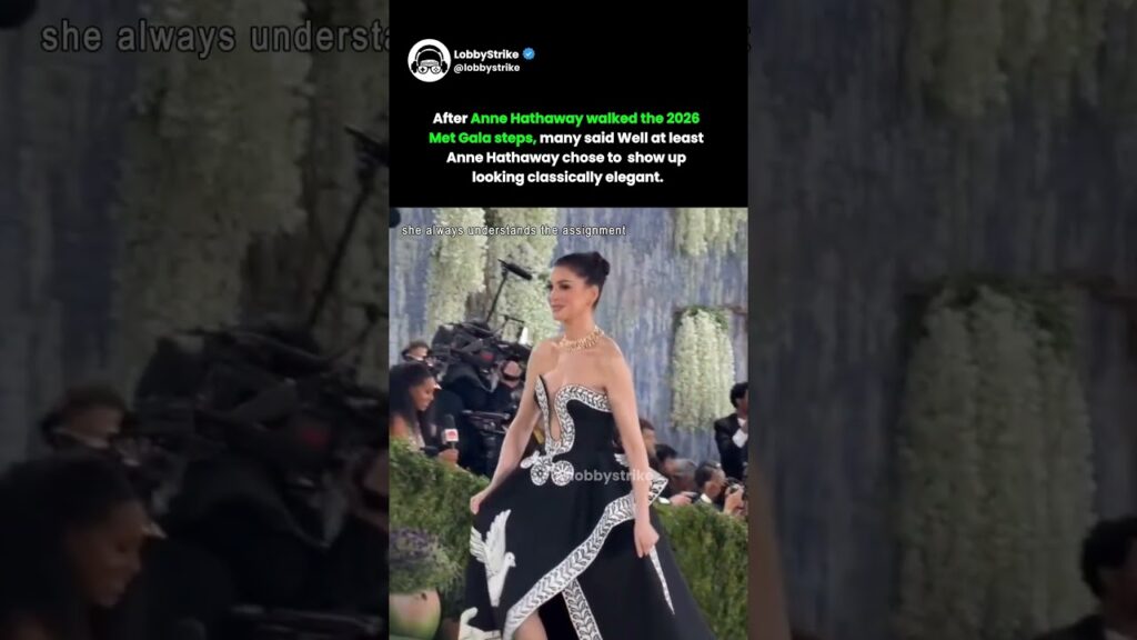 Anne Hathaway walks the 2026 Met Gala steps in a classic elegant look #AnneHathaway Anne Hathaway walks the 2026 Met Gala steps in a classic elegant look #AnneHathaway