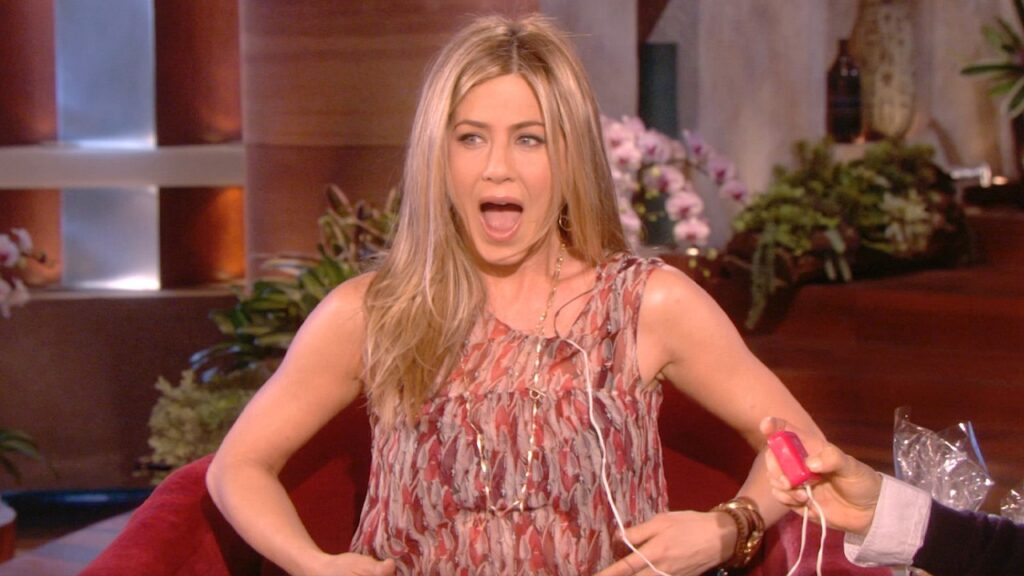 Jennifer Aniston Reacts to a Vibrating Bra