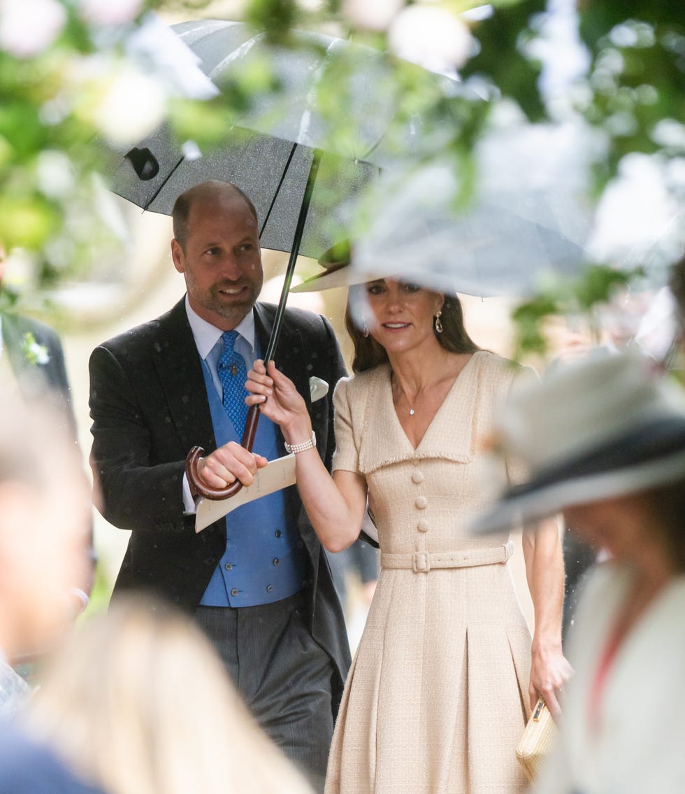 kemble, england june 06: catherine, princess of wales and prince william, prince of wales leave the royal wedding of peter phillips and harriet sperling at all saints church on june 06, 2026 in kemble, england. (photo by samir hussein/wireimage)