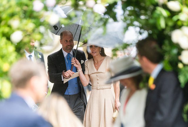 Peter Phillips Marries Harriet Sperling In Gloucestershire kemble, england june 06 catherine, princess of wales and prince william, prince of wales leave the royal wedding of peter phillips and harriet sperling at all saints church on june 06, 2026 in kemble, england photo by samir husseinwireimage