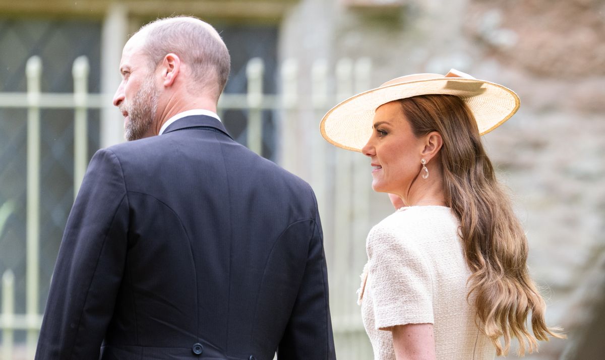 The Prince and Princess of Wales arriving at the royal wedding on Saturday