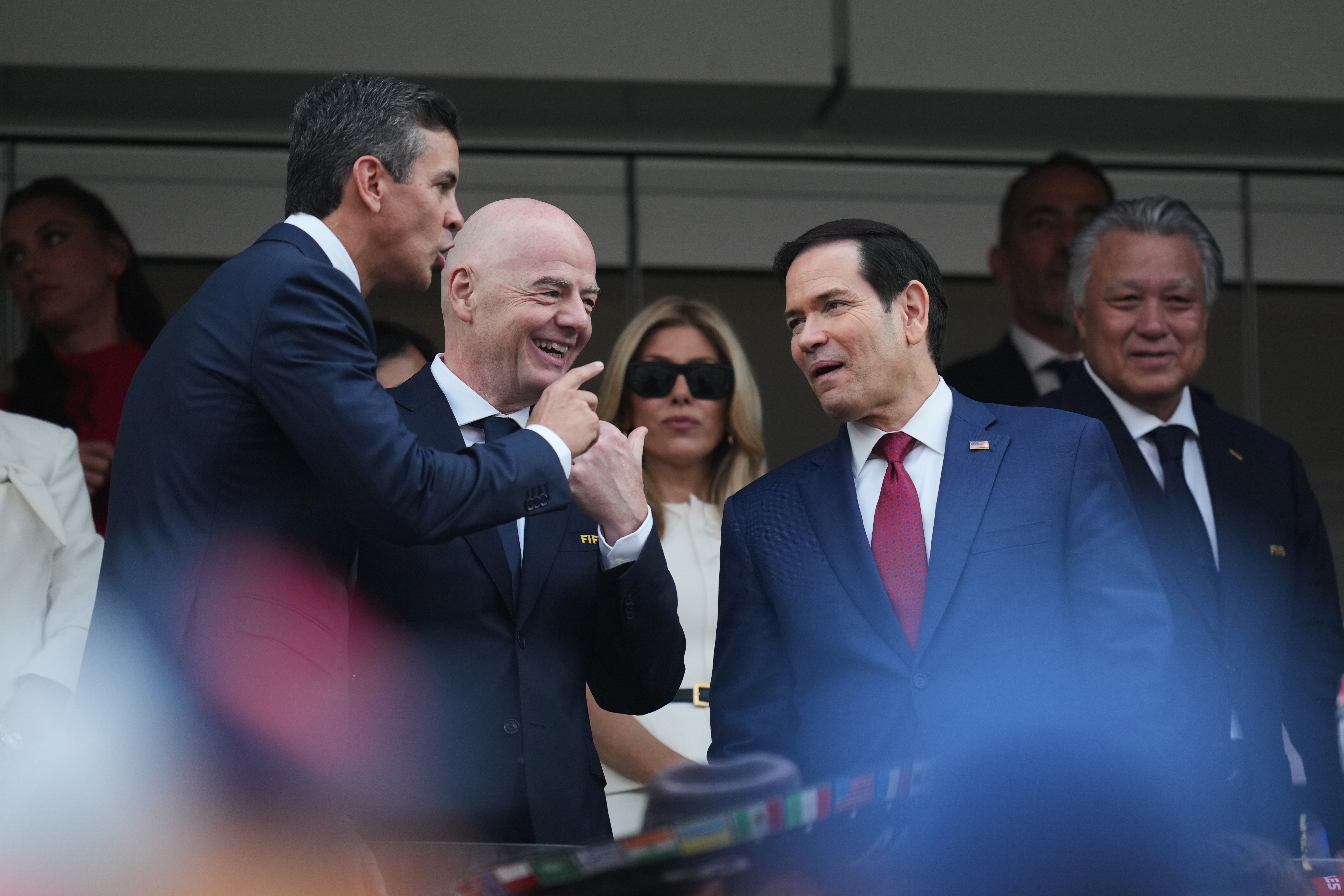 Secretary of State Marco Rubio, right, FIFA President Gianni Infantino,...