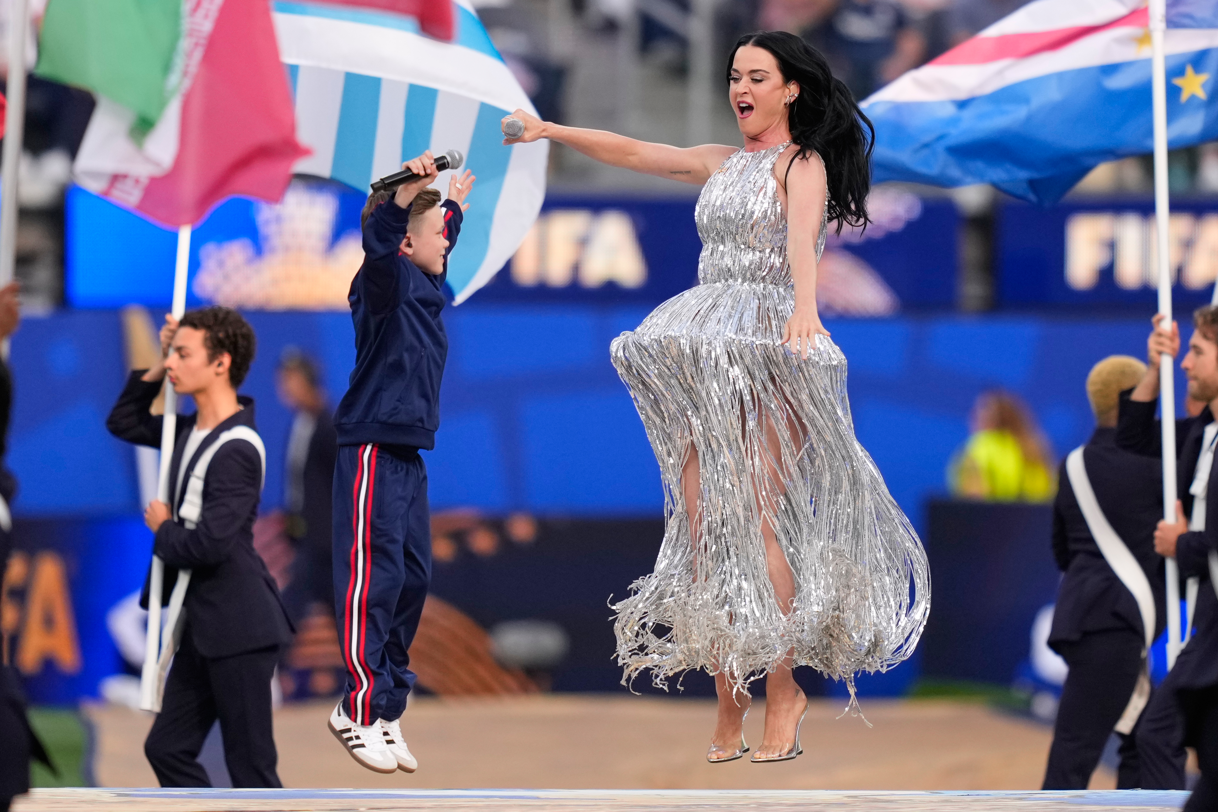 Katy Perry performs during the opening ceremony ahead of the...